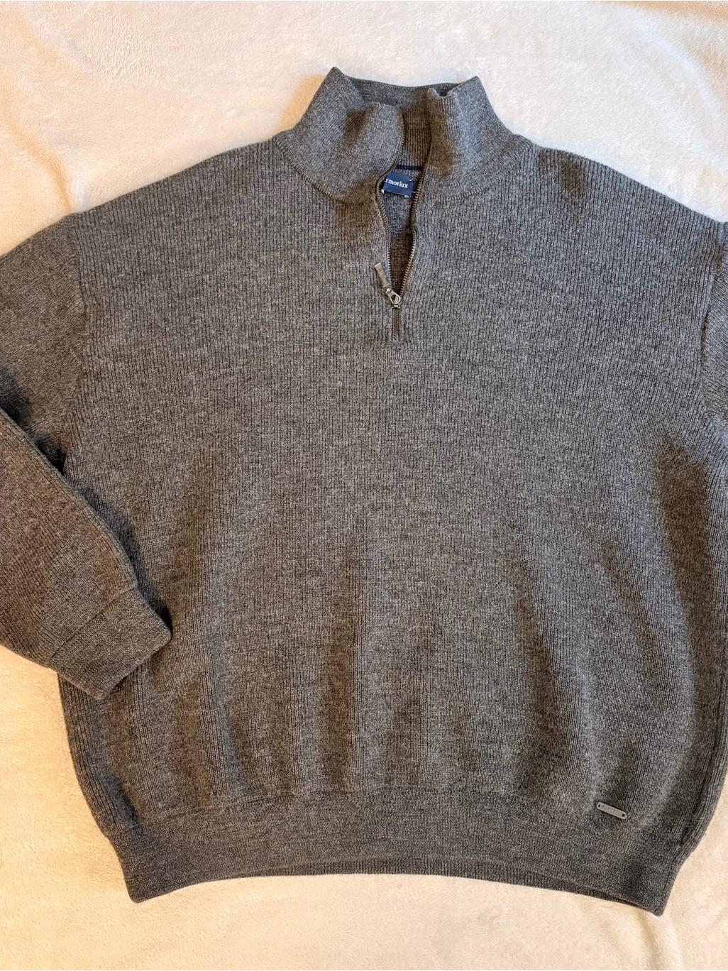 Armor Lux Men's Gray Quarter-Zip Virgin Wool Heavyweight Sweater Sz Xl